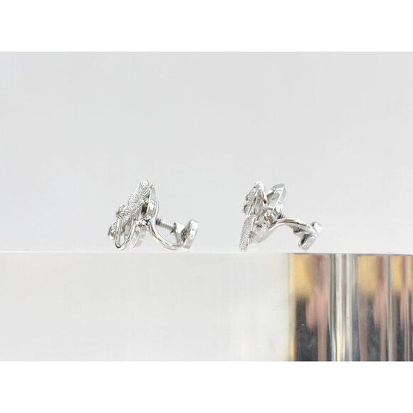 Maple Leaf Screw Back Sterling Silver Rhinestone Vintage Foliage Stud Earrings - Picture 7 of 9